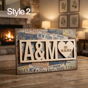 Personalized License Plate Anniversary Wood Sign Custom Date Gift
