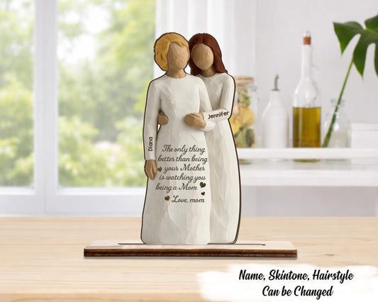 Personalized Mother Daughter Wooden Figurine, Mothers Day Gift