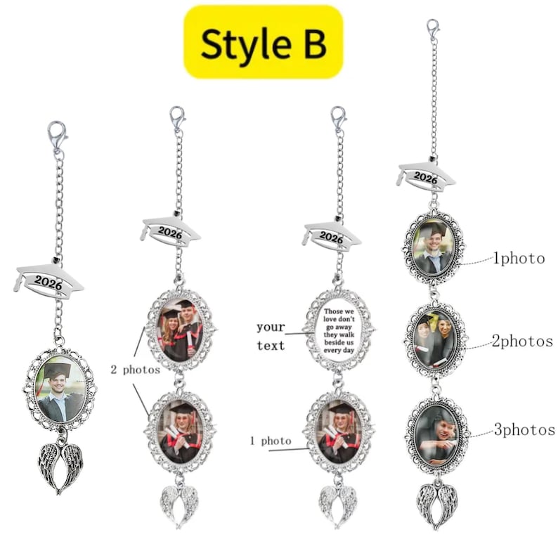 Custom Graduation Tassel Photo&Text Charm with Angel Wing,Memorial Graduation Gift For Him/Her,2026 Graduation Memorial Tassel for grad cap