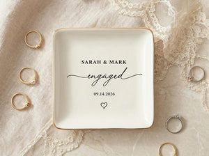Personalized Engagement Ring Dish, Custom Ceramic Jewelry Tray, Minimalist Keepsake Gift for Bride, Bridal Shower Gift, Newly Engaged Gift