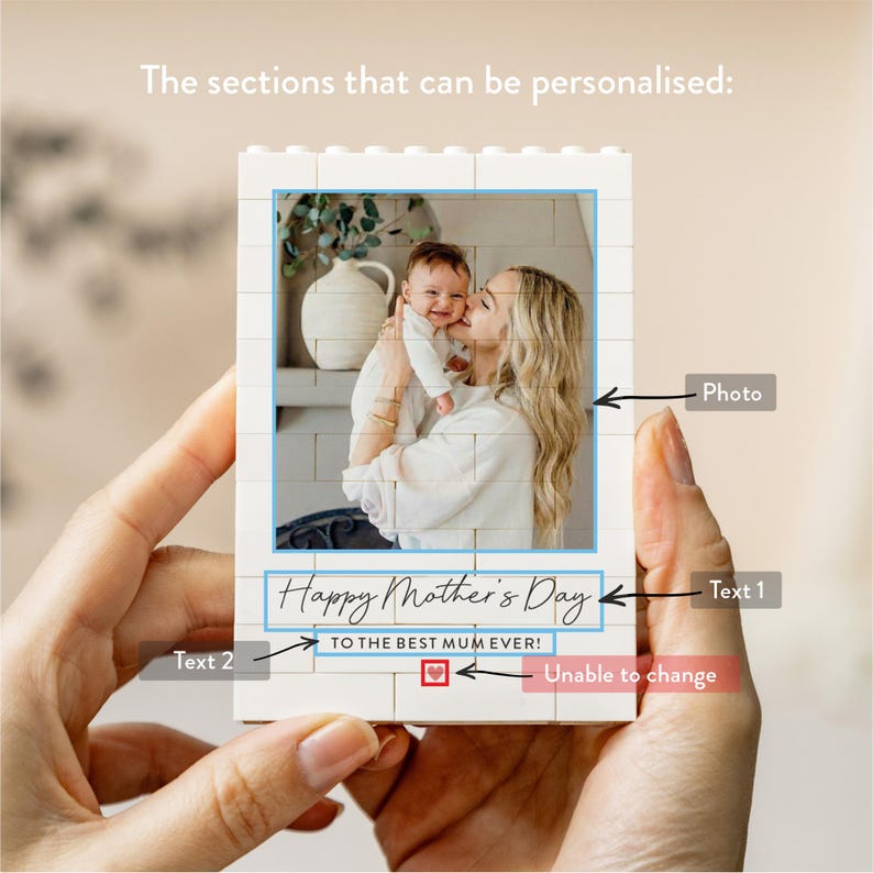 Personalised Happy Mothers Day Gifts, First 1st Mothers Day, Present for New Mums, Unique Photo Keepsake, Fun Gift Ideas for Mother, Custom Photo Building Blocks for Mom