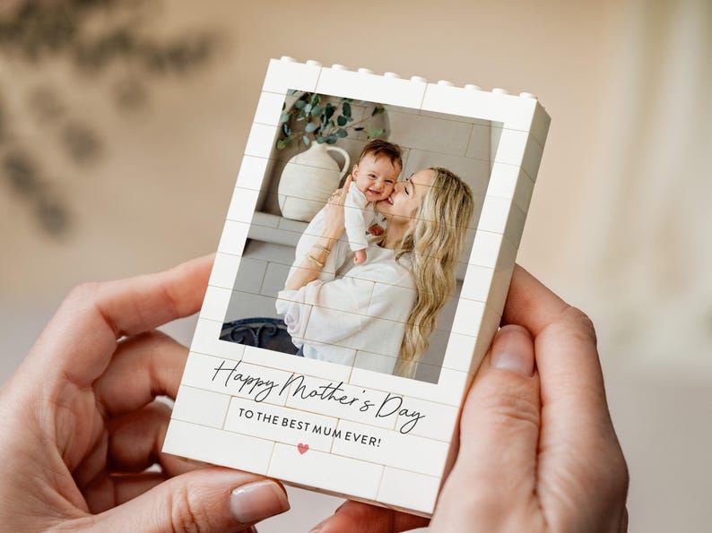 Personalised Happy Mothers Day Gifts, First 1st Mothers Day, Present for New Mums, Unique Photo Keepsake, Fun Gift Ideas for Mother, Custom Photo Building Blocks for Mom