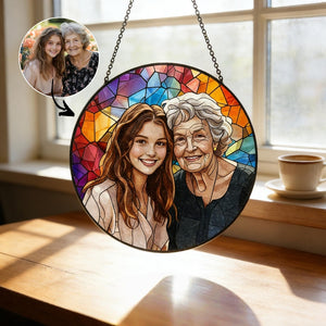 Custom Stained Glass Family Portrait Suncatcher, Personalized Window Hanging from Photo, Unique Picture Gift, Family Memory Art