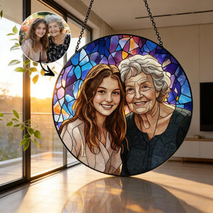 Custom Stained Glass Family Portrait Suncatcher, Personalized Window Hanging from Photo, Unique Picture Gift, Family Memory Art