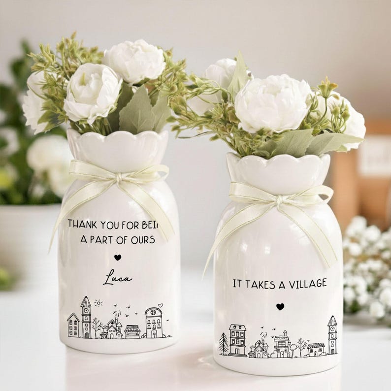 It Takes a Village Flower Vase, Custom Thank You Gift for Teacher Appreciation Gift, Babysitter Thank You, Gift for Nanny Thank You Coach