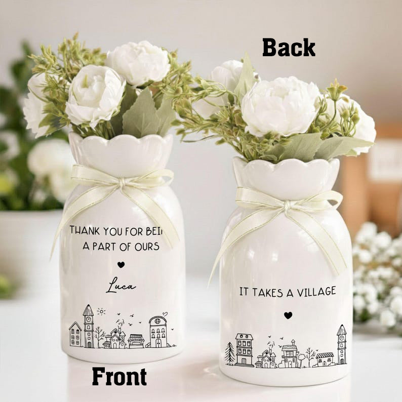 It Takes a Village Flower Vase, Custom Thank You Gift for Teacher Appreciation Gift, Babysitter Thank You, Gift for Nanny Thank You Coach