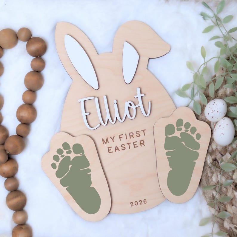 My First Easter Sign, Baby Memory Board, Easter Gift For Newborns, Milestones Footprint Sign, Easter DIY Kids Craft, Easter Baby Keepsake