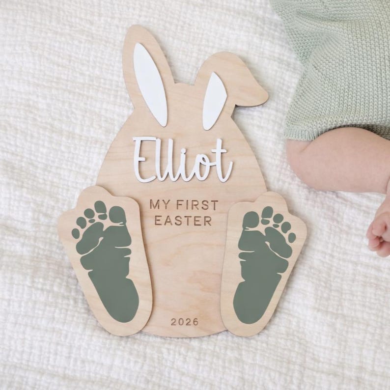My First Easter Sign, Baby Memory Board, Easter Gift For Newborns, Milestones Footprint Sign, Easter DIY Kids Craft, Easter Baby Keepsake
