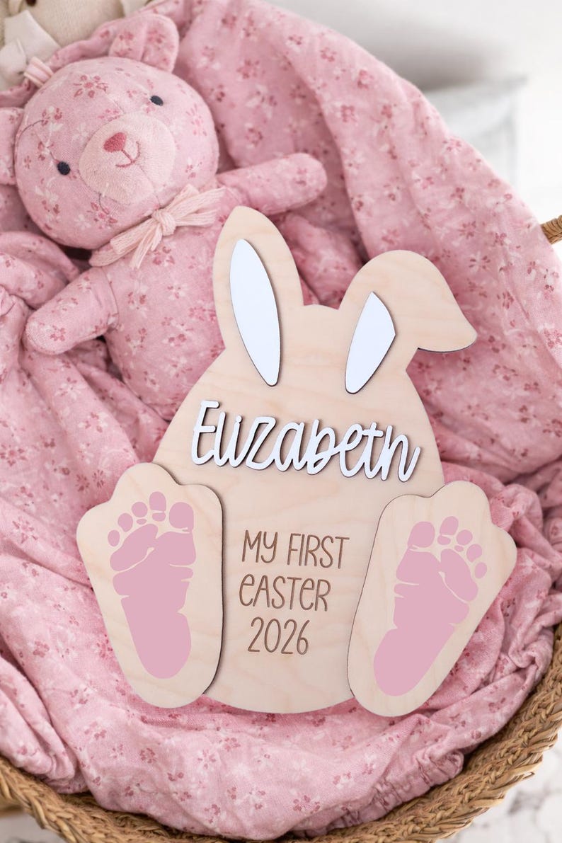 My First Easter Sign, Baby Memory Board, Easter Gift For Newborns, Milestones Footprint Sign, Easter DIY Kids Craft, Easter Baby Keepsake