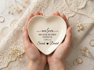 Personalized Engagement Ring Dish, Custom Ceramic Bible Jewelry Tray, Christian Wedding Gift for Couple, Bedroom Decor for Everyday Use