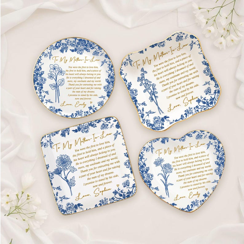Personalized Mother-in-Law Gift for Mother of the Groom Wedding Ring Dish,Toile De Jouy Mom Gift from Bride,To My Mother in Law Wedding Gift