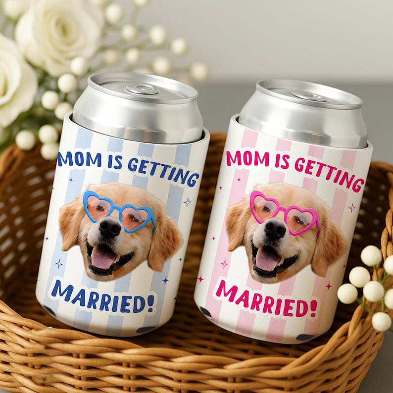 Personalized Dog Photo Mom Is Getting Married Can Cooler, Bachelorette Party Favors, Dog Mom Bach Can Cooler, Bridal Shower Favors