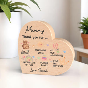 Mummy Gifts From Baby Son Daughter; Personalised Wood Heart Custom Gift For New Mom Happy 1st Mother's Day