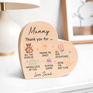 Mummy Gifts From Baby Son Daughter; Personalised Wood Heart Custom Gift For New Mom Happy 1st Mother's Day