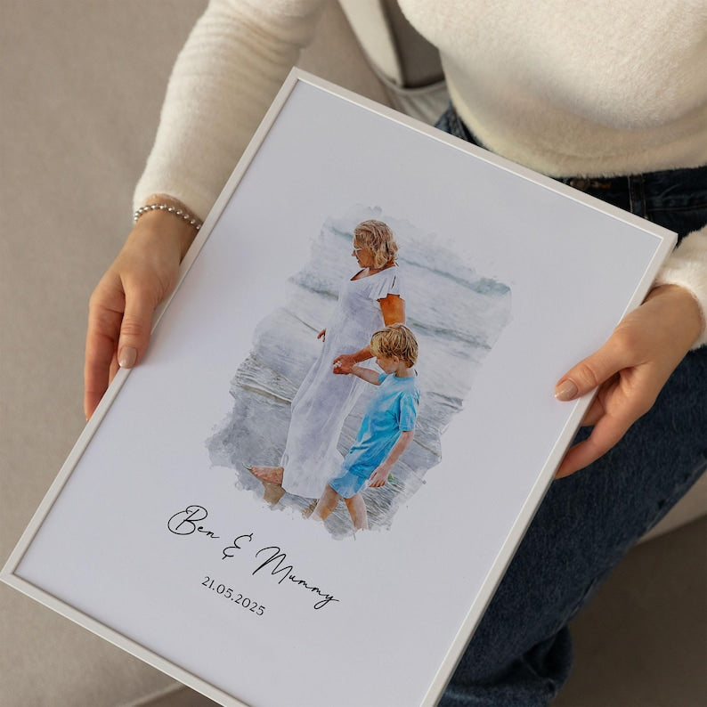 Personalised Mother's Day Portrait: Custom Watercolour From Photo Print