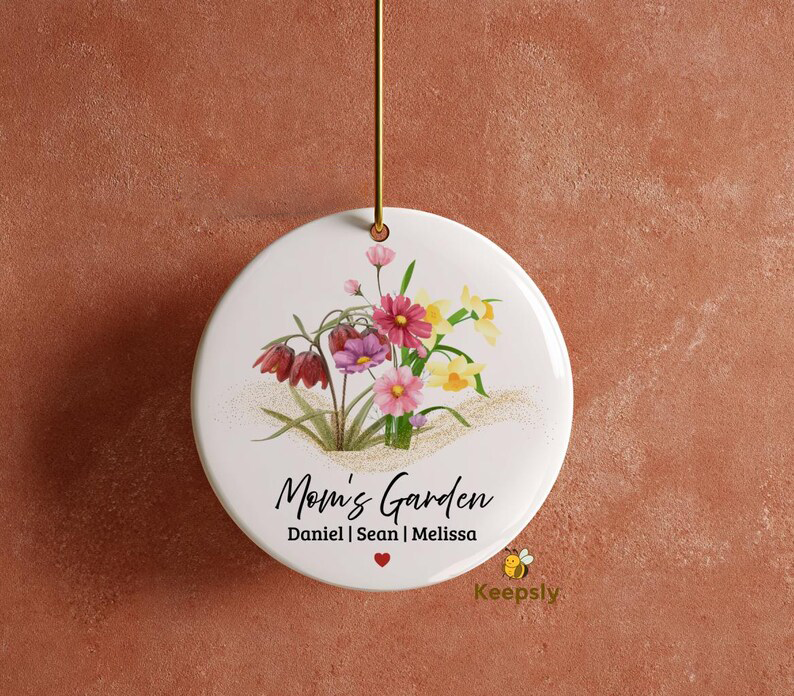 Personalized Birth Flower Ornament for Moms, Grandkids Names Gifts Keepsake