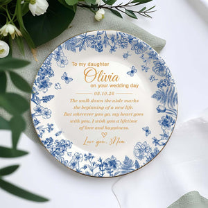 Personalized To My Daughter On Wedding Day Ring Dish, Wedding Gift for Bride, Toile De Jouy Trinket Tray, Gift For Daughter on Wedding Day
