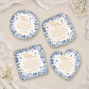 Personalized To My Daughter On Wedding Day Ring Dish, Wedding Gift for Bride, Toile De Jouy Trinket Tray, Gift For Daughter on Wedding Day