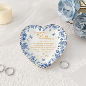 Personalized To My Daughter On Wedding Day Ring Dish, Wedding Gift for Bride, Toile De Jouy Trinket Tray, Gift For Daughter on Wedding Day