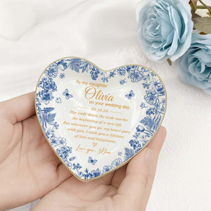 Personalized To My Daughter On Wedding Day Ring Dish, Wedding Gift for Bride, Toile De Jouy Trinket Tray, Gift For Daughter on Wedding Day