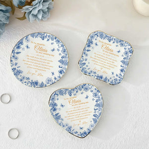 Personalized To My Daughter On Wedding Day Ring Dish, Wedding Gift for Bride, Toile De Jouy Trinket Tray, Gift For Daughter on Wedding Day