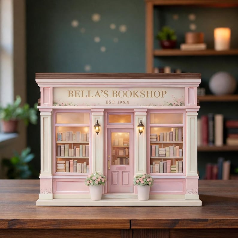 Personalized Bookshop Wooden Block, Custom Bookshelf Decor