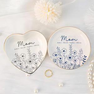 Custom Ring Dish for Mom Grandma with Kids Name, Grandma Trinket Dish, Wildflower Jewelry Tray, Birthday Mothers Day Gift for Mom or Grandma