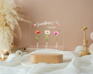 Mum's Garden Night Light, Custom Birth Month Flower With Kids Names Night Light, Gifts for Mom, Family Birth Flower Gifts, Mother's Day Gift