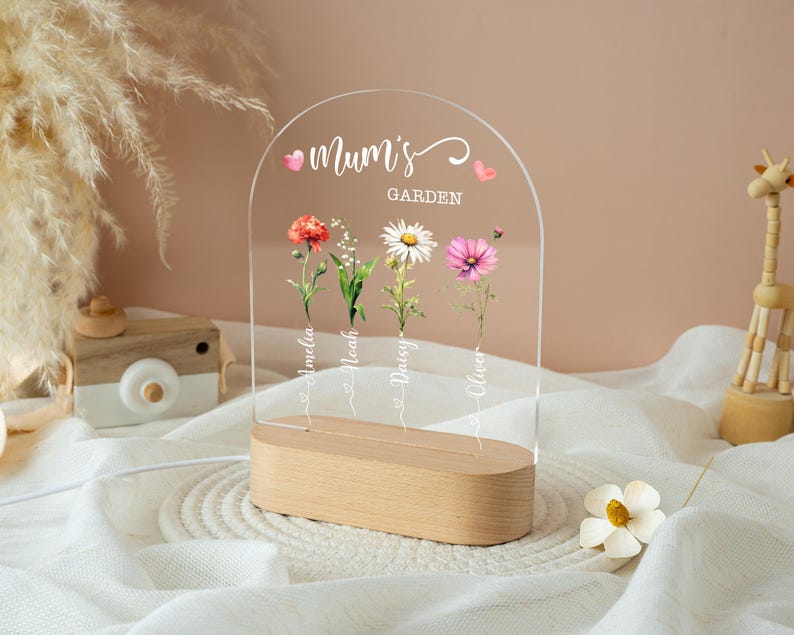 Mum's Garden Night Light, Custom Birth Month Flower With Kids Names Night Light, Gifts for Mom, Family Birth Flower Gifts, Mother's Day Gift