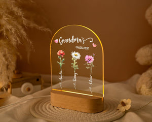 Mum's Garden Night Light, Custom Birth Month Flower With Kids Names Night Light, Gifts for Mom, Family Birth Flower Gifts, Mother's Day Gift
