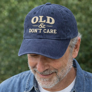 Old & Don t Care Embroidered Cap, Vintage Quote Hat, Funny Grandpa Dad Hat, Retro Washed Cotton Cap