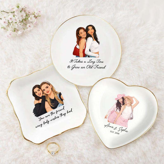 Personalized Bestie Photo Jewelry Dish, Custom Friendship Trinket Tray Ring, Birthday Gifts For Bestie