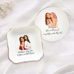Personalized Bestie Photo Jewelry Dish, Custom Friendship Trinket Tray Ring, Birthday Gifts For Bestie
