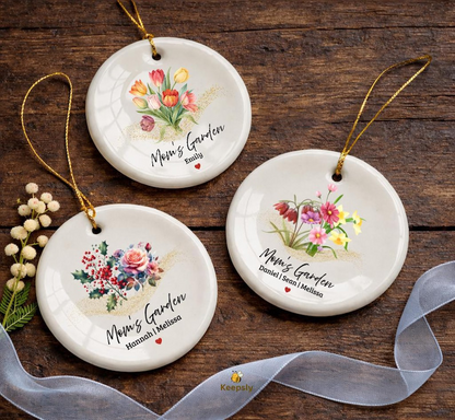 Personalized Birth Flower Ornament for Moms, Grandkids Names Gifts Keepsake