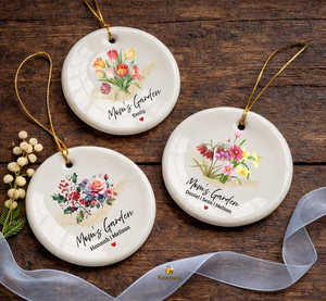 Personalized Birth Flower Ornament for Moms, Grandkids Names Gifts Keepsake