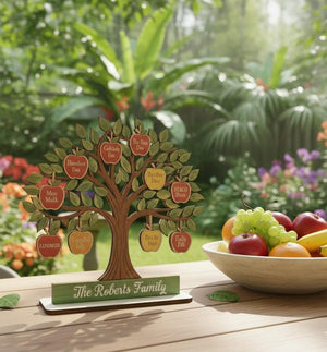 Personalized Mother's Day Gift,Custom Family Tree Wood Sign with Names,3D Apple Tree Decor for Grandma, Grandkids Name Sign,Anniversary Gift
