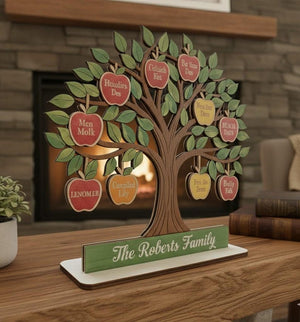 Personalized Mother's Day Gift,Custom Family Tree Wood Sign with Names,3D Apple Tree Decor for Grandma, Grandkids Name Sign,Anniversary Gift