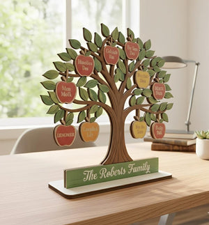 Personalized Mother's Day Gift,Custom Family Tree Wood Sign with Names,3D Apple Tree Decor for Grandma, Grandkids Name Sign,Anniversary Gift