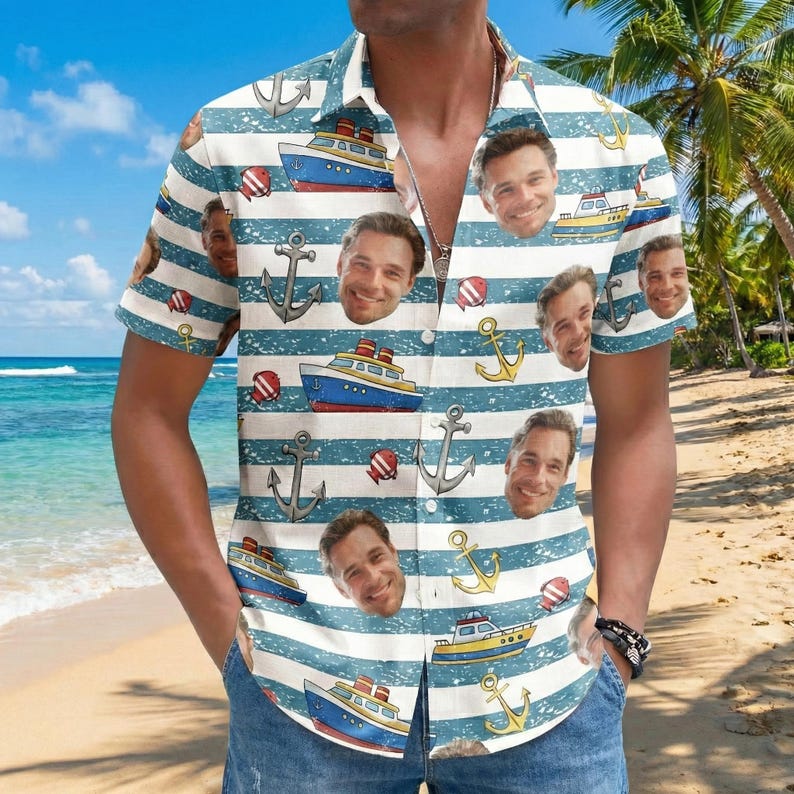 Personalized Photo Family Cruising Hawaiian Shirt, Custom Face Vacation Aloha Tee Group Matching, Summer Trip Gift For Dad Mom Husband Wife