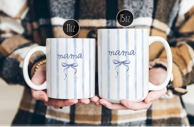 Personalized Mama Mom Coffee Mug, Custom Striped Name Mug Aunt Gift Mothers Day Gift