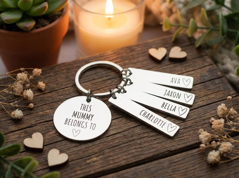 Personalised Family Keyring Mother's Day Gift: Nanny, Mummy Belongs To Personalized Engraved Daddy, Nanny, Grandad, Mum Loved By Name Tags