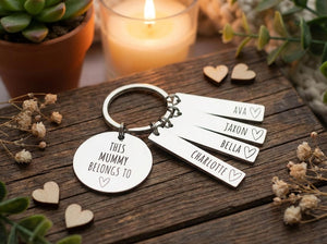Personalised Family Keyring Mother's Day Gift: Nanny, Mummy Belongs To Personalized Engraved Daddy, Nanny, Grandad, Mum Loved By Name Tags