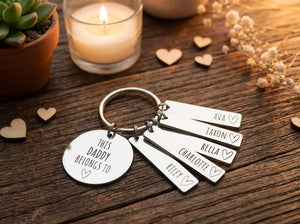 Personalised Family Keyring Mother's Day Gift: Nanny, Mummy Belongs To Personalized Engraved Daddy, Nanny, Grandad, Mum Loved By Name Tags
