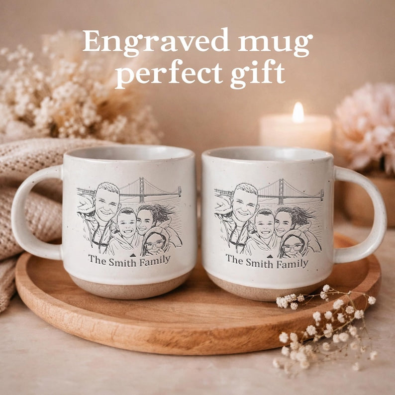 Engraved Ceramic Mug, Custom Portrait, Custom Photo Mug