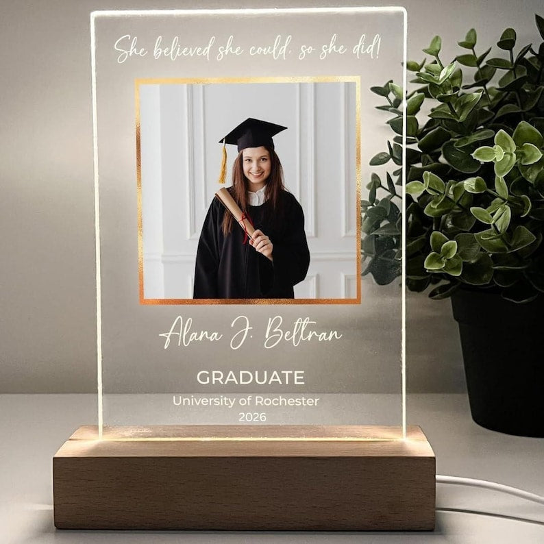 Personalized Photo Picture LED Wood Light Up Stand Plaque Custom Graduation Gift Class of 2026, Seniors Graduate High School, College Grads