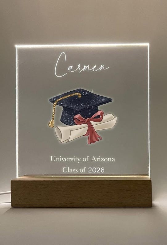Personalized Photo Picture LED Wood Light Up Stand Plaque Frame Graduation Gift | Class of 2026 Seniors Graduate High School, College Grads