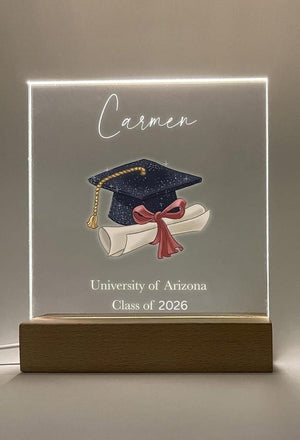 Personalized Photo Picture LED Wood Light Up Stand Plaque Frame Graduation Gift | Class of 2026 Seniors Graduate High School, College Grads
