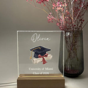 Personalized Photo Picture LED Wood Light Up Stand Plaque Frame Graduation Gift | Class of 2026 Seniors Graduate High School, College Grads