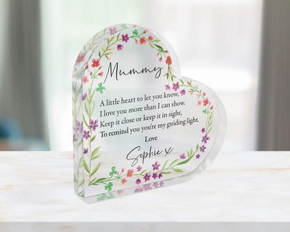 Personalised Mum's Mother's Day Poem Heart Acrylic Keepsake Gift for Nanny's Birthday, Grandma Present - Sentimental Floral Ornament