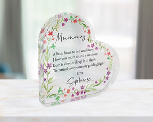 Personalised Mum's Mother's Day Poem Heart Acrylic Keepsake Gift for Nanny's Birthday, Grandma Present - Sentimental Floral Ornament